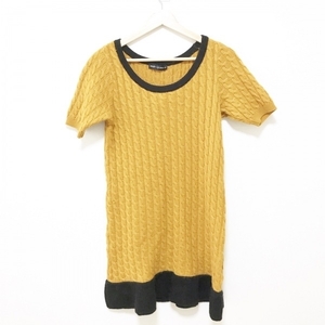  Mary Quant MARY QUANT - orange × black lady's crew neck / short sleeves / knee height / knitted One-piece 