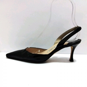 マノロブラニク MANOLO BLAHNIK サンダル 37 1/2 - エナメル（レザー） 黒 レディース アウトソール張替済 靴