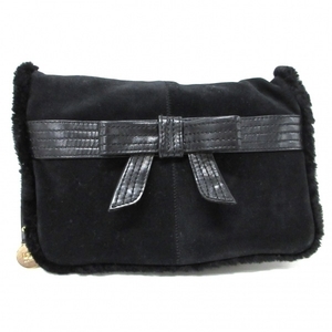  UGG UGG clutch bag - suede × leather × mouton black × Gold ribbon /2way bag 