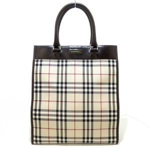 バーバリー Burberry トートバッグ ジャガード×レザー アイボリー×ダークブラウン×マルチ チェック柄 バッグ