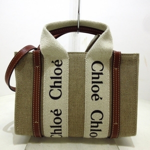 クロエ Chloe トートバッグ CHC22AP237I2690U ウッディミニトートバッグ キャンバス×レザー グレーベージュ×白×マルチ レディース 2way