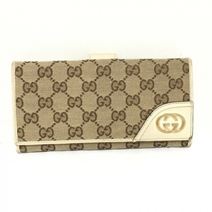 グッチ GUCCI 長財布 181593 ニューブリット ジャガード×レザー ベージュ×アイボリー 財布