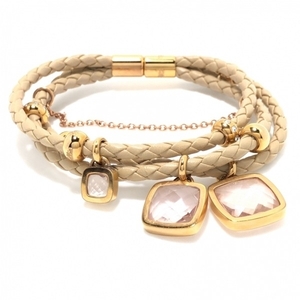 Folifori Follifollie Bracelet -leather x Metal Material Beige x Gold x Pink Color Stone/Accessories (Arm)