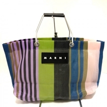 マルニ MARNI ハンドバッグ - 化学繊維×金属素材×レザー 黒×グリーン×マルチ ストライプ バッグ_画像1