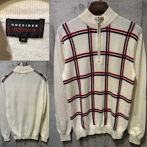 新品同様 ONESIDER つるやゴルフカシミヤ100% ハーフジップ ニット セーター ゴルフウェア プルオーバー size M