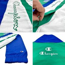 新品 Champion チャンピオン ロゴ刺繍 レトロスポーツ マルチストライプ 裏地メッシュ オーバーサイズ ナイロンジャケット 緑 青 白 XL(LL)_画像9