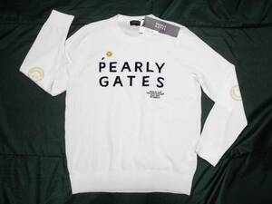 新品/未使用★PEARLYGATES パーリーゲイツ ハイブリッド CO インターシャ クルーネック ニコちゃん ニット セーター ２