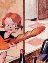 アンティーク ポストカード 絵葉書【台所にいる女の子】フランスパン にわとり 0683E_画像5
