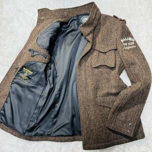 未使用品級 100周年 ハリスツイード ミリタリージャケット L~XL メンズ ブラウン HARRIS TWEED ブルゾン マリブシャツ ロンハーマン取扱