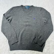 90年代 美品 Polo by Ralph Lauren ポロバイラルフローレン ニット セーター L ~ XL メンズ グレー 紫 EXCLUSIVE OF DECORATION フォーマル_画像1