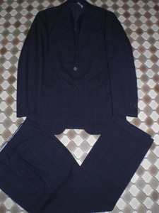 ふ：THE SUIT COMPANY　FILO DOROスーツカンパニー　185㎝　４DROP　W92　紺チェック