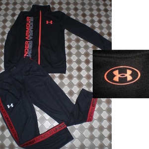 UNDER ARMOUR　HEATGEAR　LOOSEアンダーアーマー　ジャージ上下セットアップ黒オレンジ　１５０　YLG