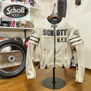 ☆Schott ショット バイク用 ライディングメッシュジャケット オフホワイト/44 ◆シングルライダース アウター 春夏 パンチング