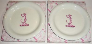 * not for sale * Pink Panther * ceramics made *. plate *2 pieces set [ boxed * unused ] novelty goods * Chiba . industry Bank *... silver 