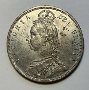 １円スタート! ・1887 イギリス 1/2クラウン銀貨 ビクトリア・アンティーク コイン