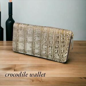 豪華染め■クロコダイル■内装オール本革 長財布■バニラ■メンズレディース 財布 ワニ革 crocodile wallet