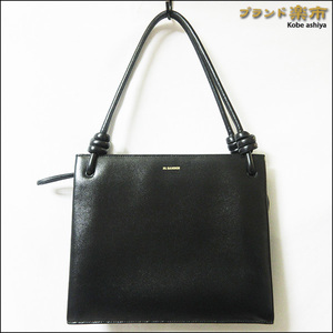 *美品 JIL SANDER ジルサンダー Giro ミディアム ショルダー ハンドバッグ レザー スクエア ブラック J07WD0019*送料込