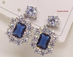 18K RGP platinum diamond CZ one bead blue . stone earrings yp4902