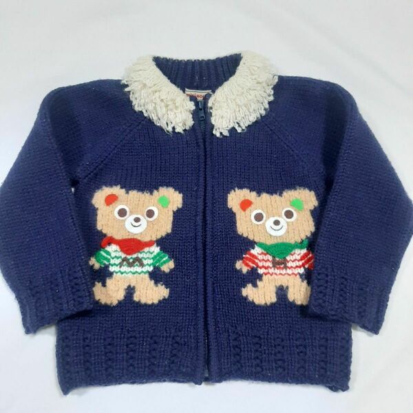 ミキハウス　プッチー　立体　編み　パーカー　セーター　80 マフラー　くま　襟