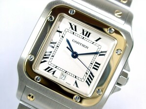 綺麗 CARTIER カルティエ サントスガルべ LM 187901 Cal.87 ベージュ メンズ 鑑定済