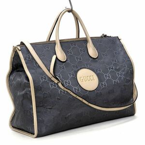 【美品】 グッチ GUCCI ナイロン レザー オフザグリッド トートバッグ グレー ベージュ 2WAY ショルダーバッグ ハンドバッグ M0055