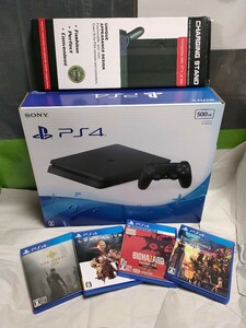 ★PS4 500GB CUH-2000A ジェットブラック FW11.0＋縦置きスタンド＋ゲームソフト4本セット バイオハザード7 キングダムハーツ