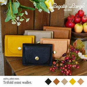 * the lowest price [LegatoLargo/ legato Largo ] three folding Mini wallet purse wallet compact light weight storage LJ-F1172 Camel *