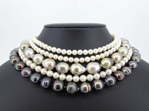 ●パール ネックレス 4点セット クロチョウ養殖真珠 アコヤ養殖真珠 jewelry ジュエリー 宝飾品 宝石 真珠 アクセサリー セット物