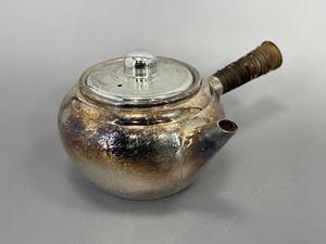 茶道具 銀仕上げ 銅製急須 籐巻横手 茶器 煎茶道具 USED品 
