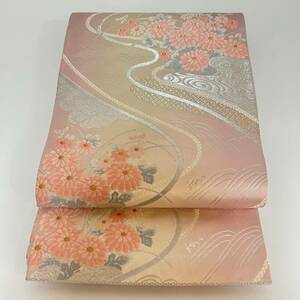 ●きもの翠● 美品 刺繍 花柄 西陣織 唐織 錦織 フォーマル 金糸 銀糸 グラデーション 袋帯 六通 正絹 ピンク系 和装 和服 着物 #Y489