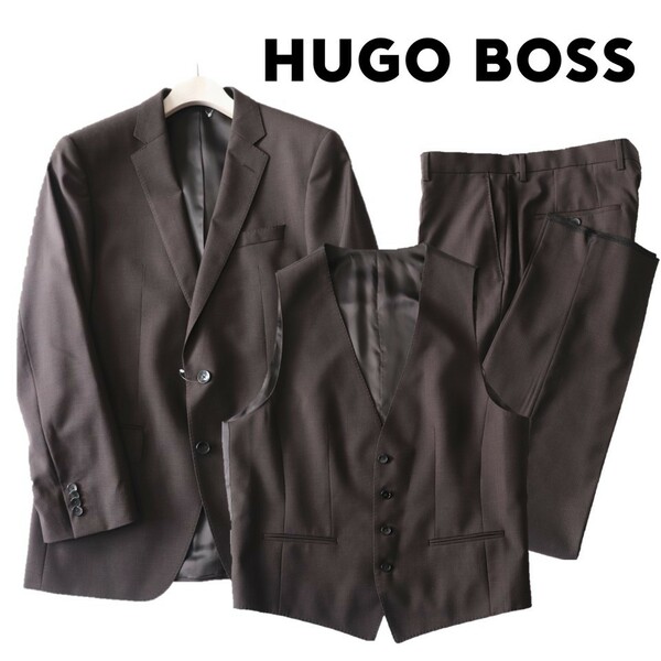 《HUGO BOSS ヒューゴ ボス》新品 定価165,000円 SUPER100使用 格子柄 スリーピース ウール2Bスーツ セットアップ ビジネス 50(W89)A9368