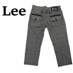 Lee リー 08834 W28 (約80cm w31相当) クロップド ジップポケット フラップ シンチバック メンズ グレンチェック コットンパンツ