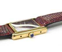 Cartier カルティエ ★ マストタンク 腕時計 ボルドー×ゴールド 925 ベルト純正 レディース 手巻き Vintage 稼働/現状出品_画像3