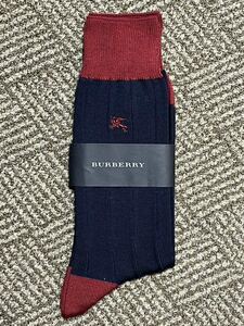 【新品未使用】BURBERRY BLACKLABEL バーバリーブラックレーベル メンズソックス 紺＆赤 25cm-26cm 日本製 福助 靴下