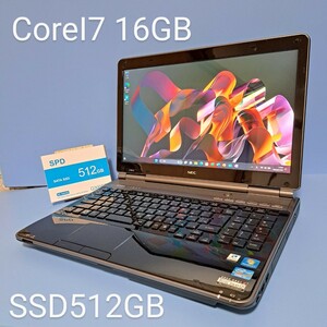 ★最強CoreI7★メモリ16GB★新品SSD512GB NEC/LL750/E/クリスタルブラック/YAMAHAスピーカ－/Windows11/Office2019H&B/lavie