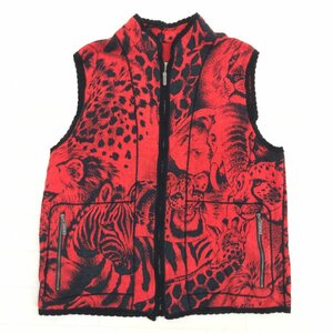 ● 伊太利屋 La Moda GOJI イタリヤ ラモーダゴジ ヒョウ柄 ジップアップ スウェット ベスト L相当 レッド×ブラック ジャケット アニマル