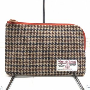 美品 TREASURE TOPKAPI トプカピ 英国HARRIS TWEED生地 L字ジップ フラットポーチ ブラウン系 チェック柄 マルチケース レディース 女性用の画像1