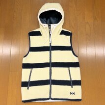 ●HELLY HANSEN ヘリーハンセン フーデット ボアフリース ベスト M オフホワイト×濃紺 ネイビー ボーダー アウトドア キャンプ メンズ_画像1