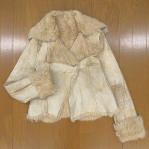 ◆l'amie cloche ラミークロシェ ダブルフェイス スパニッシュラビット レザージャケット M ベージュ ラビットファー 毛皮 国内正規品 婦人