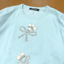 ●MADAM JOCONDE マダムジョコンダ ビジュー装飾 カシミヤ混 ウール ニット アンサンブル 38(M) ライトブルー カーディガン セーター_画像8