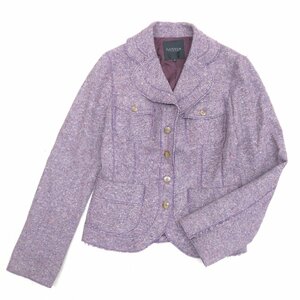●LANVIN COLLECTION ランバンコレクション ウール100% フリルカラー ジャケット 38(M) ラベンダー系 日本製 羽織り 胸ポケット 女性用
