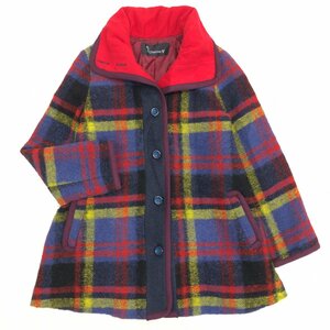 ◆美品 Chamois シャミー チェック柄 ツイードコート 42(XL) マルチカラー ジャケット ゆったり 大きいサイズ 2L LL ジオン商事 女性用