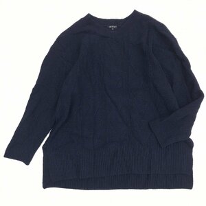 ●INDIVI インディヴィ Ｖネック ウール ニット チュニック セーター 13(XL) 濃紺 ネイビー 長袖 LL 2L ゆったり 大きい レディース 女性用