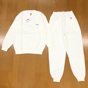 ●新品 FILA フィラ ロゴ刺繍 スウェット 上下セットアップ M オフホワイト ルームウェア 部屋着 パジャマ レディース 女性用 未使用