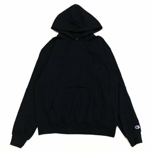 ●Champion ECO チャンピオン ロゴ刺繍 裏起毛 スウェット パーカー JP:XL 黒 ブラック 2L LL 特大 大きいサイズ フーディ トレーナー