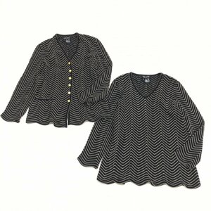 ● ESCADA エスカーダ ウール デザイン編 ニット アンサンブル 34/38 黒系 ブラック系 カーディガン ジャケット セーター 長袖 レディース