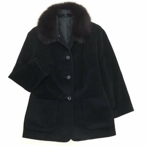 ◆美品 Angola Wool Coat 豪華ブルーフォックスファー アンゴラウール ハーフコート 9(M) 黒 ブラック ウールコート レディース 女性用