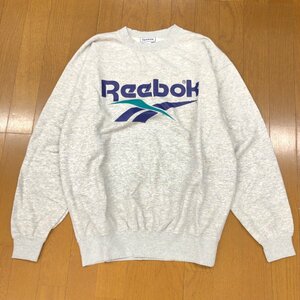 ●90's Reebok リーボック デカロゴ スウェット トレーナー L ライトグレー 霜降り 古着 ヴィンテージ 国内正規品 メンズ 紳士