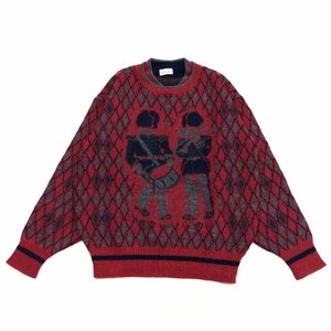 ●PIA SPORTS ピアスポーツ レイヤード風 モヘア混 ウール ニット セーター 3(L) 赤系 レッド系 日本製 モヘヤ 国内正規品 メンズ 紳士