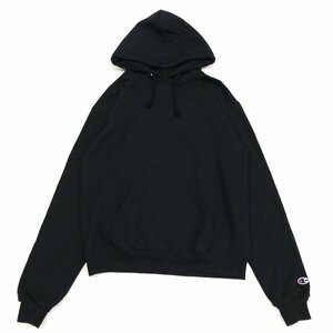 ●Champion ECO ロゴ刺繍 裏起毛 スウェット パーカー M(JP:XL相当) 黒 ブラック トレーナー フーディ 2L LL 特大 大きいサイズ 古着 紳士